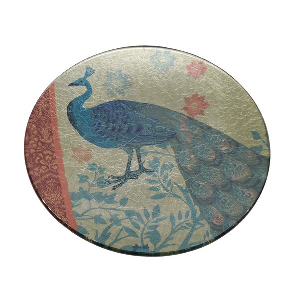 Pier 1 Imports Peacock Plates Appetizer Plates Glass Shimmer Foil Plates Set 4 - Picture 5 of 11